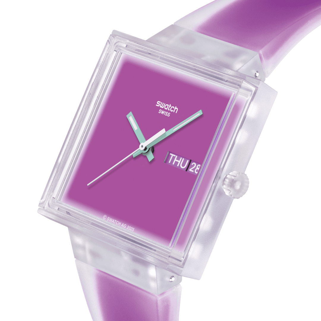 Swatch What If...See Thru Magenta SO38K705 Quartz Watch Purple Dial 41.8 mm
