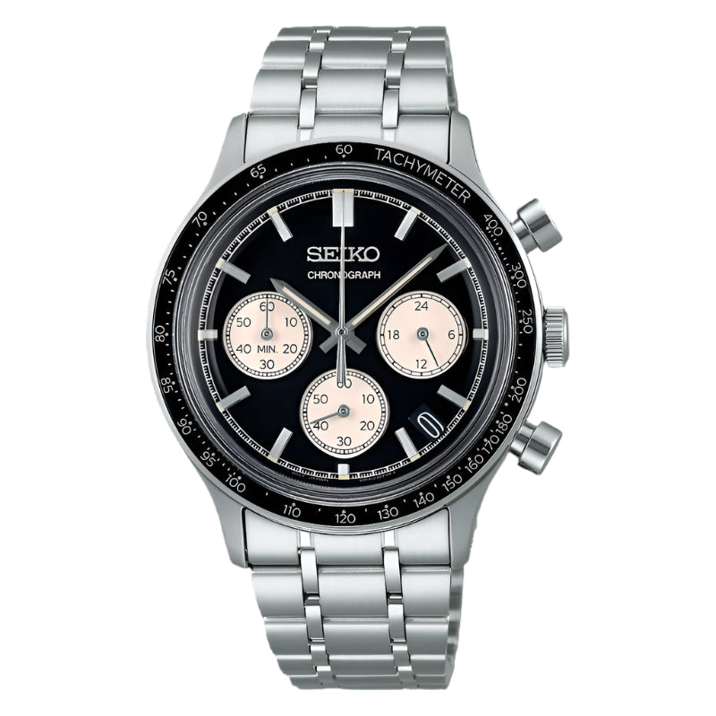 Seiko Men's Sport Quartz Chronograph Black Dial Steel Watch