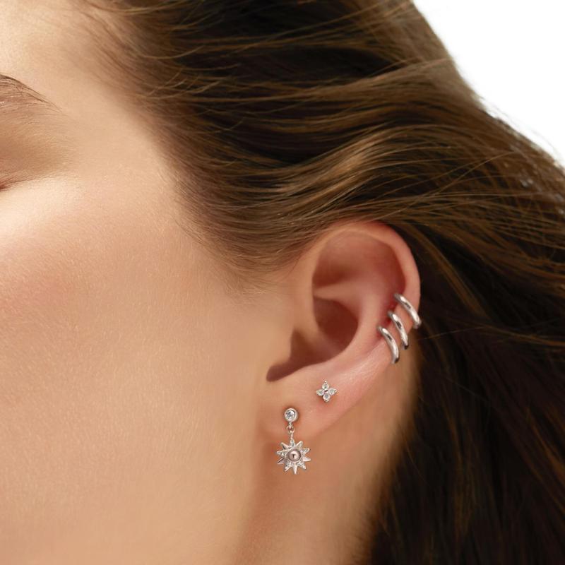 Silver Sunburst Dangle Stud Earrings