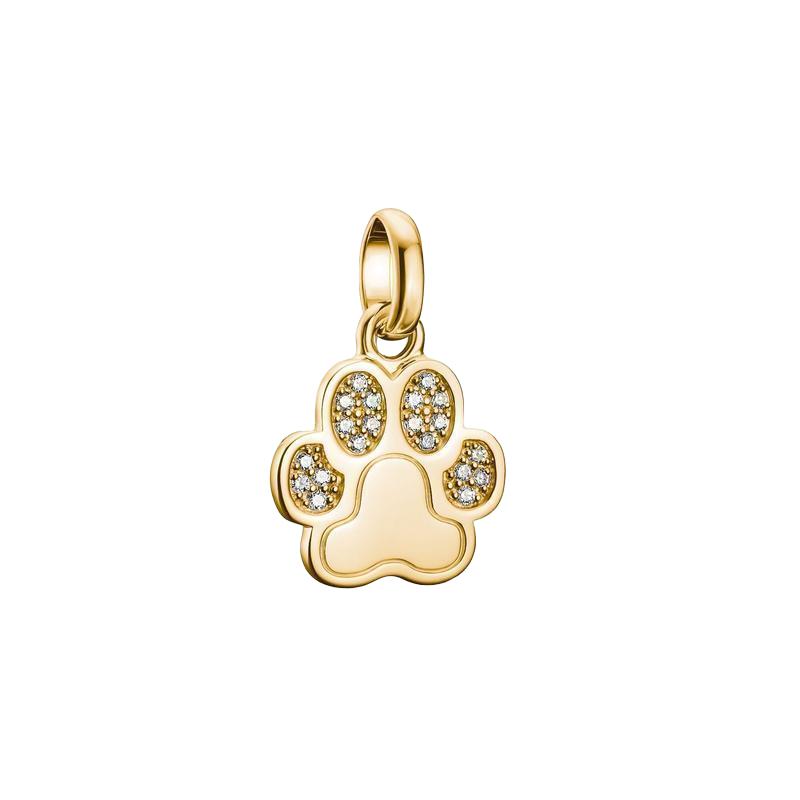 Sparkling Gold-Plated Paw Print Charm with Stones for Connect Bracelets
