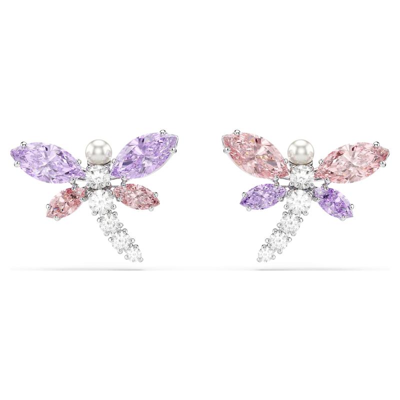 Swarovski Ariana Grande Dragonfly Mixed Cuts Multicolored Rhodium Plated Stud Earrings