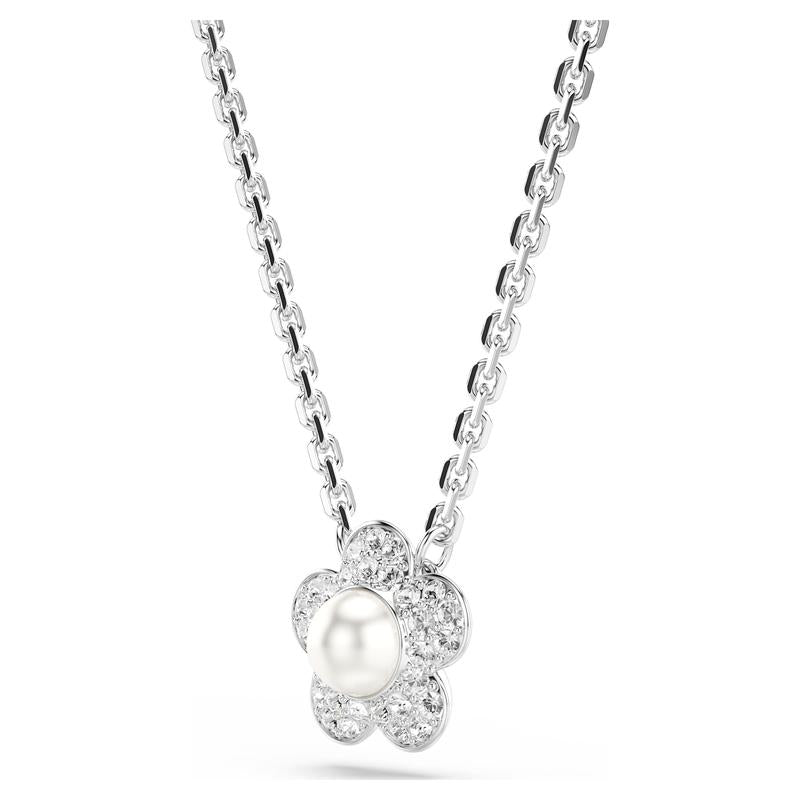 Swarovski Ariana Grande Flower Round Cut White Rhodium Plated Crystal Pearl Necklace