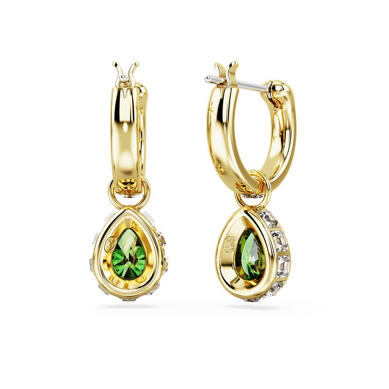 Swarovski Chroma Drop Pear Cut Green Gold Plated Earrings