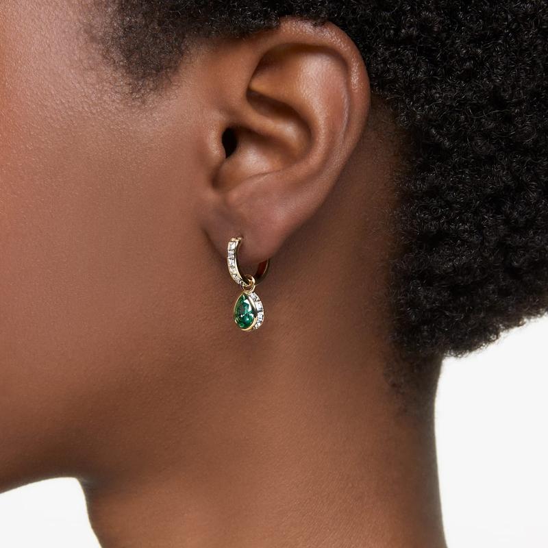 Swarovski Chroma Drop Pear Cut Green Gold Plated Earrings