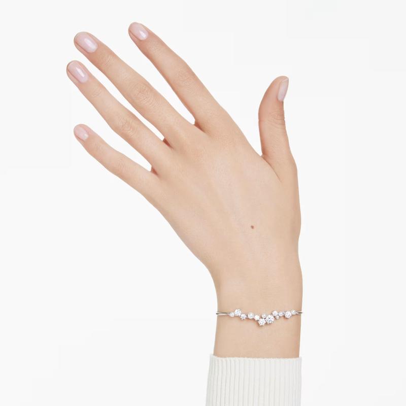 Swarovski Constella Crystal Pearl Round Cuts White Rhodium Plated Bangle