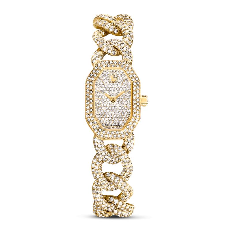 Swarovski Dextera Chain Crystal Bracelet Gold Tone Swiss Made Watch