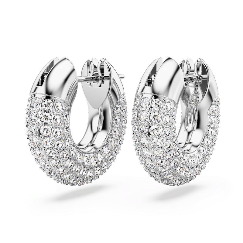 Swarovski Dextera Small White Rhodium Plated Hoop Earrings