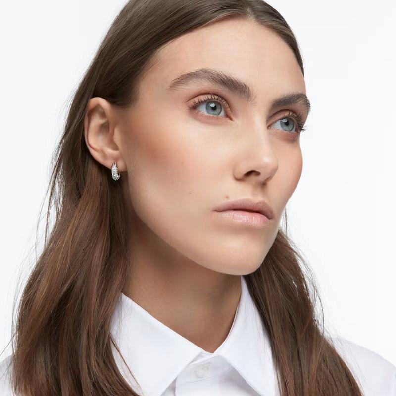 Swarovski Dextera Small White Rhodium Plated Hoop Earrings