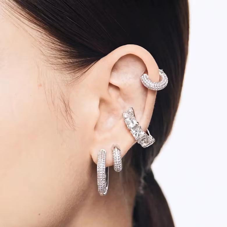 Swarovski Dextera Small White Rhodium Plated Hoop Earrings