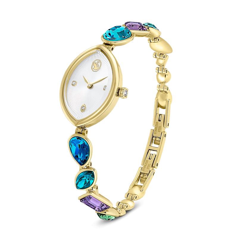 Swarovski Gema Crystal Bracelet Gold Tone Swiss Made Watch