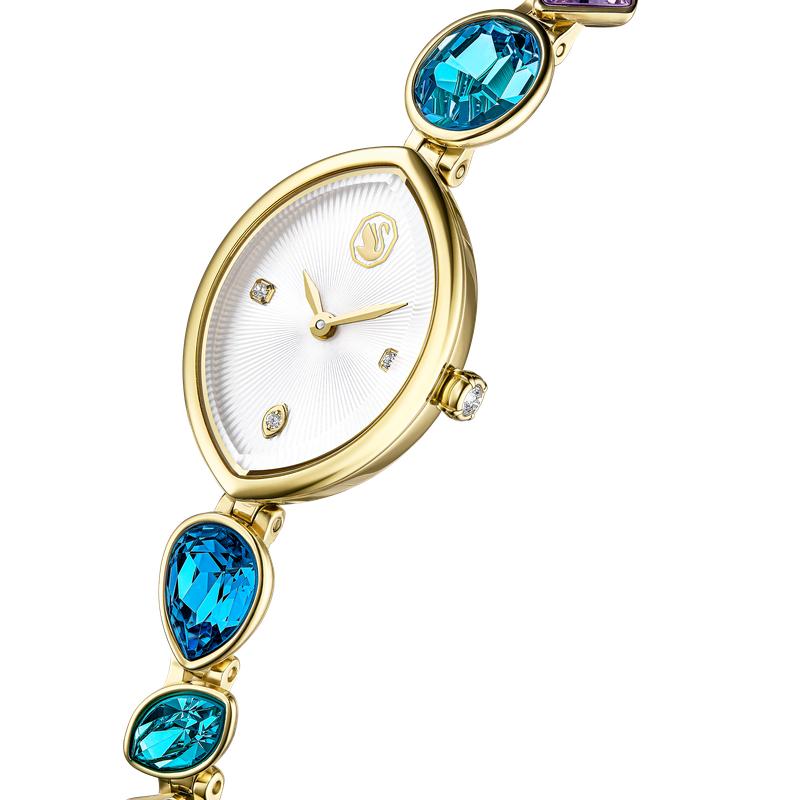 Swarovski Gema Crystal Bracelet Gold Tone Swiss Made Watch