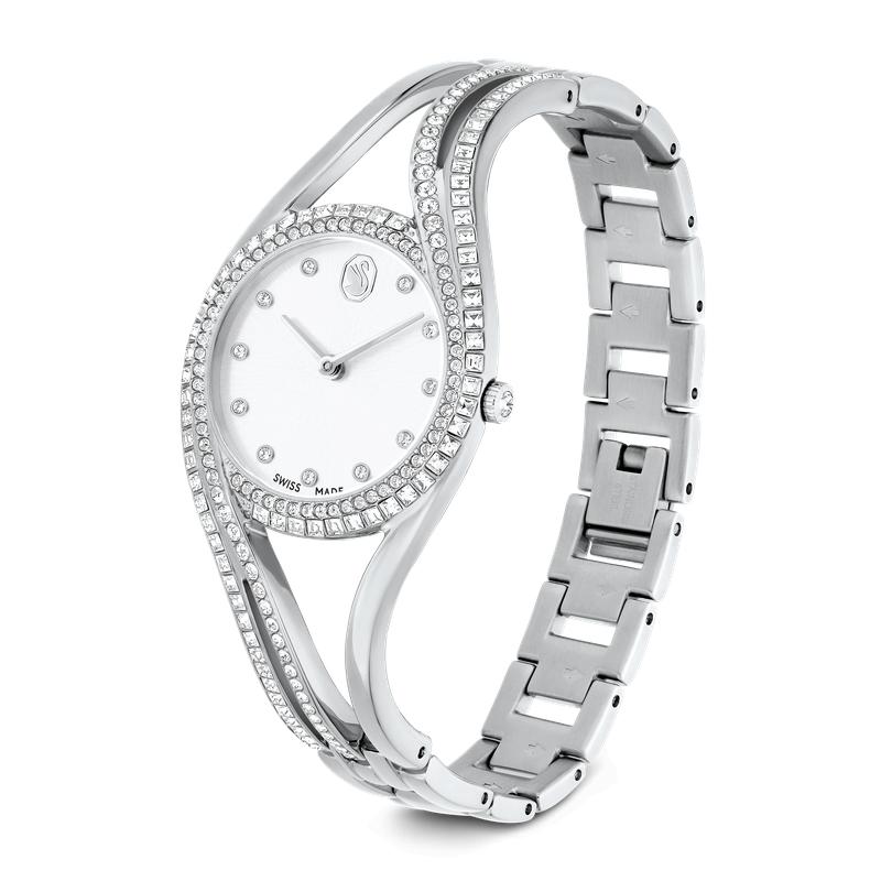 Swarovski Hyperbola Bangle Silver Tone Stainless Steel Swiss Made Watch