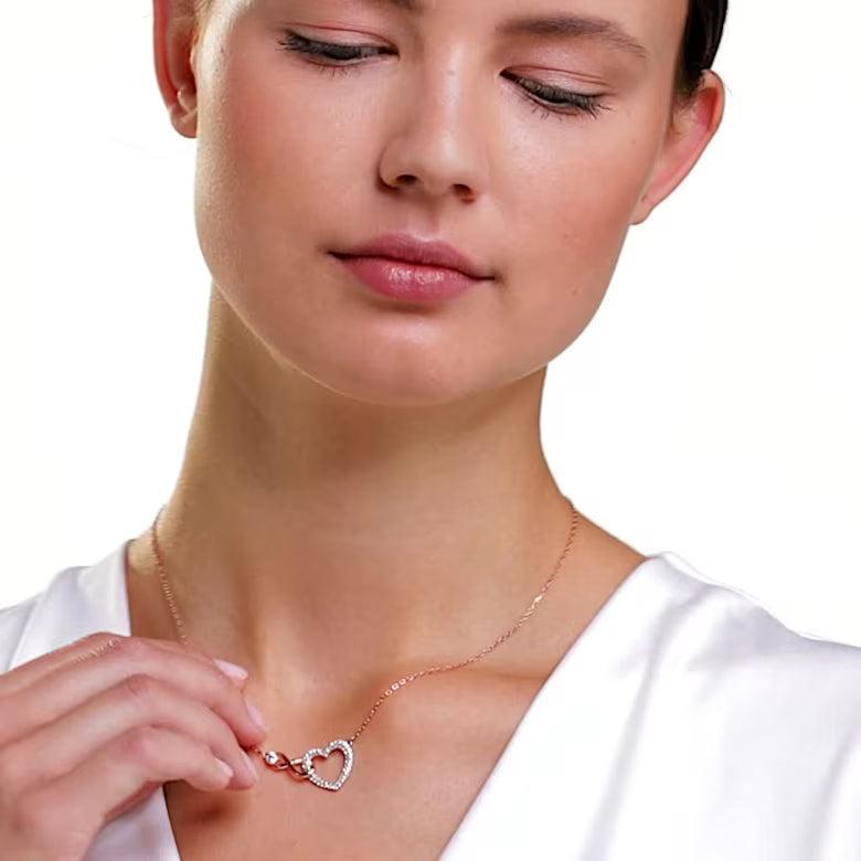 Swarovski Hyperbola Crystal Heart Infinity Rose-Gold White Necklace
