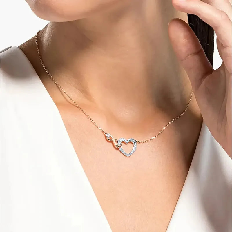 Swarovski Hyperbola Crystal Heart Infinity Rose-Gold White Necklace