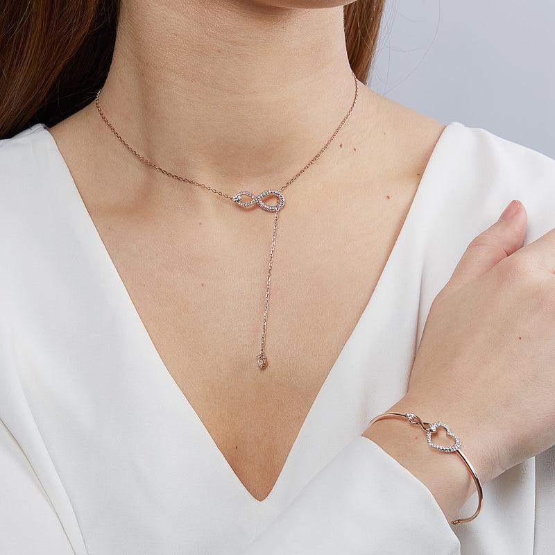 Swarovski Hyperbola Infinity Heart White Mixed Metal Bangle