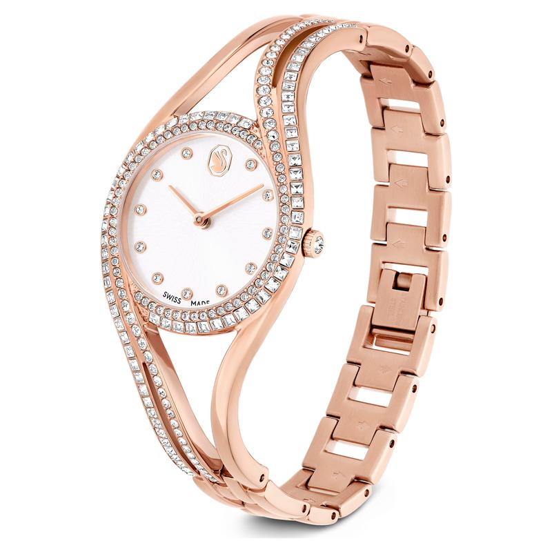Swarovski Hyperbola Swiss Made Metal Bracelet Rose Gold-Tone Finish Bangle Watch