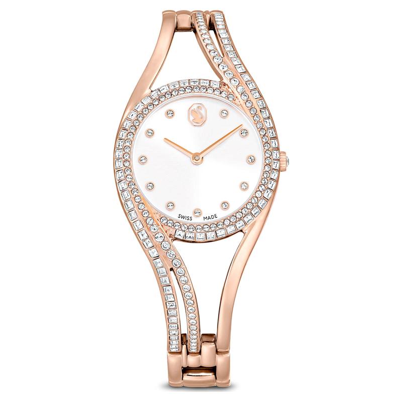 Swarovski Hyperbola Swiss Made Metal Bracelet Rose Gold-Tone Finish Bangle Watch