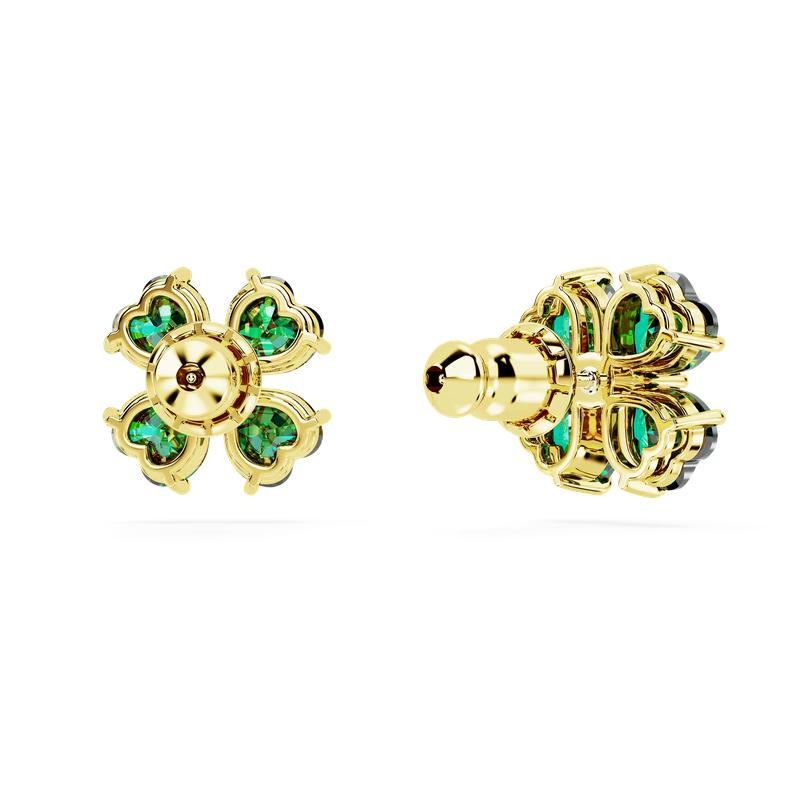 Swarovski Idyllia Clover Green Gold Tone Plated Stud Earrings