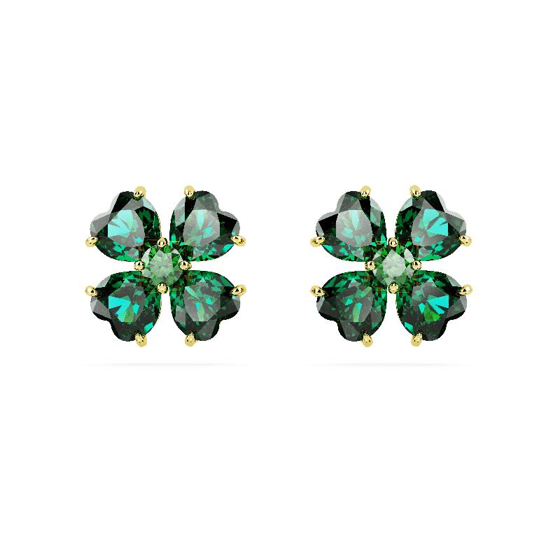 Swarovski Idyllia Clover Green Gold Tone Plated Stud Earrings
