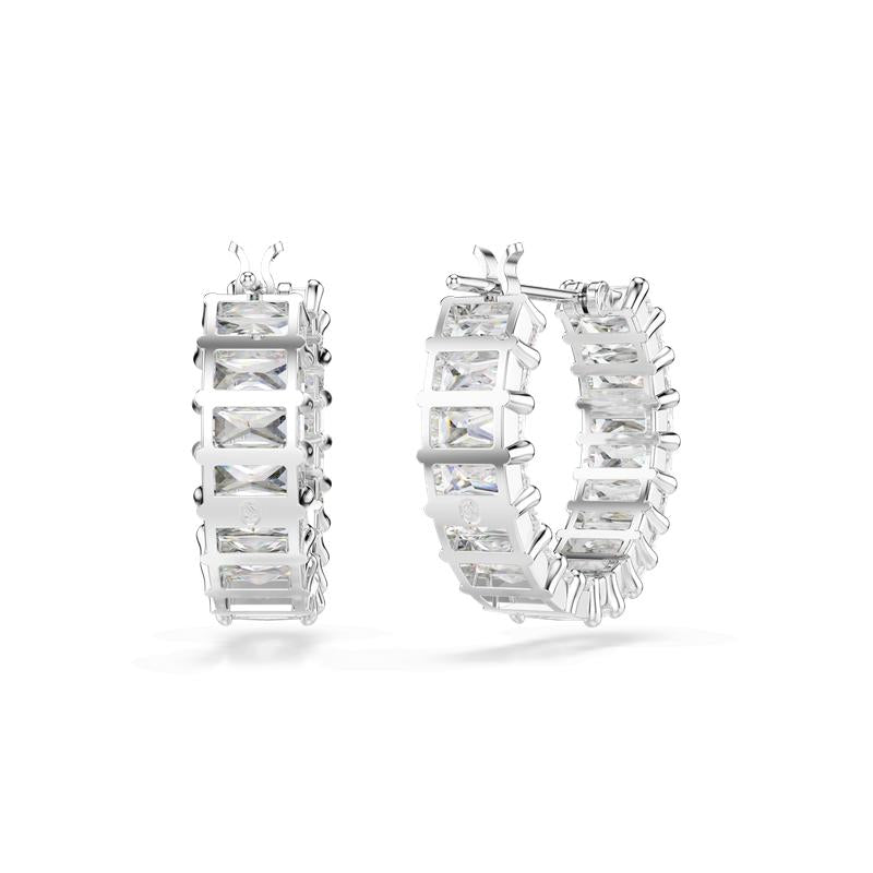 Swarovski Matrix Baguette Cut White Rhodium Plated Hoop Earrings
