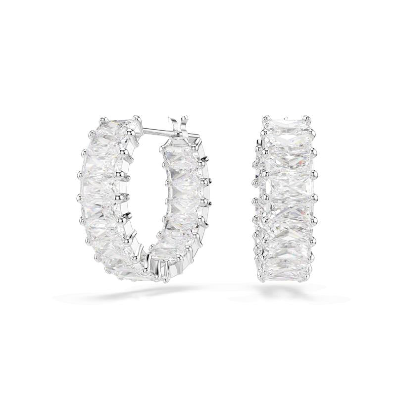 Swarovski Matrix Baguette Cut White Rhodium Plated Hoop Earrings