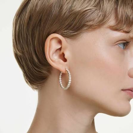 Swarovski Matrix Round Cut White 18K Gold Hoop Earrings