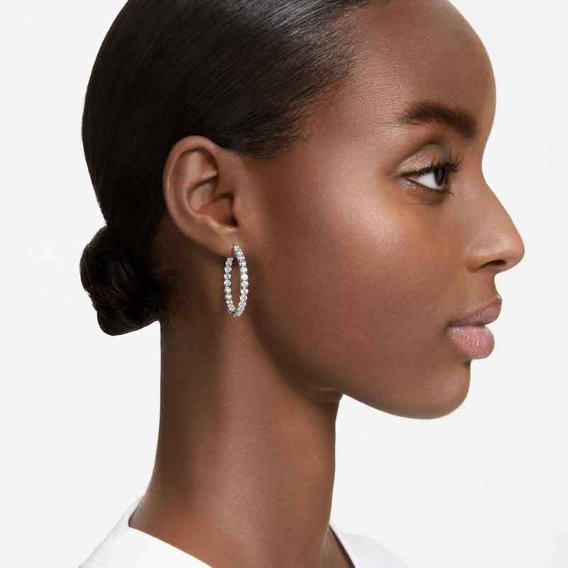 Swarovski Matrix Round Cut White Rhodium Plated Hoop Earrings