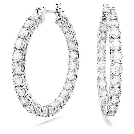Swarovski Matrix Round Cut White Rhodium Plated Hoop Earrings