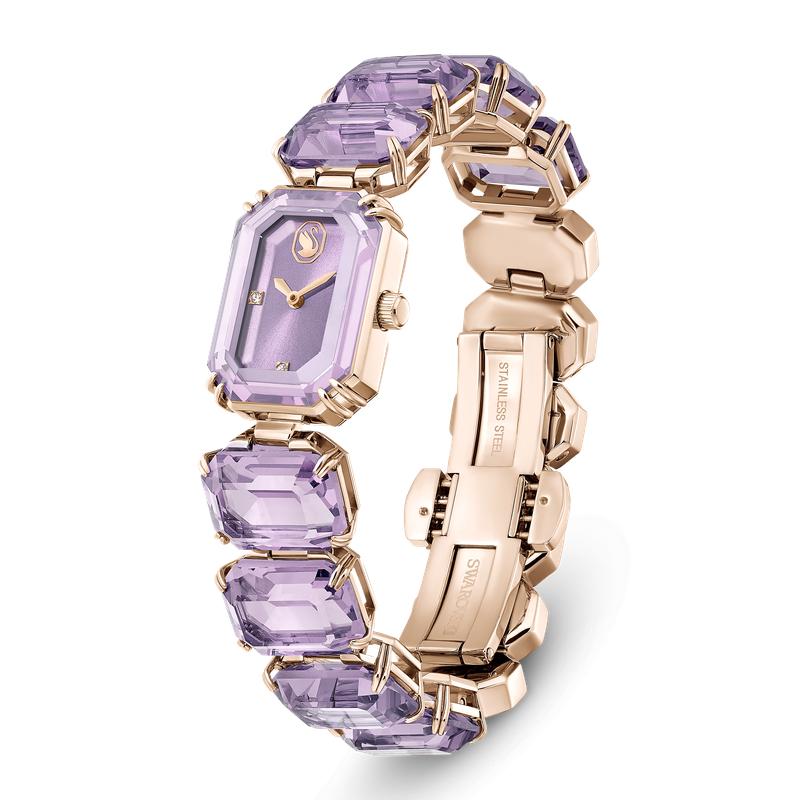 Swarovski Millenia Octagon Cut Bracelet Purple Champagne Gold-Tone Watch