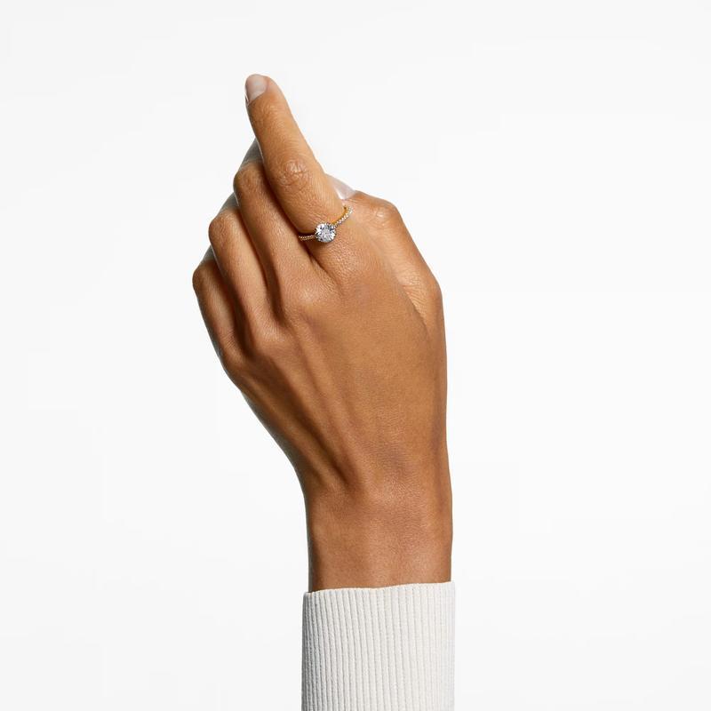 Swarovski Stilla Cocktail Round Cut Pavé White 18K Gold Ring
