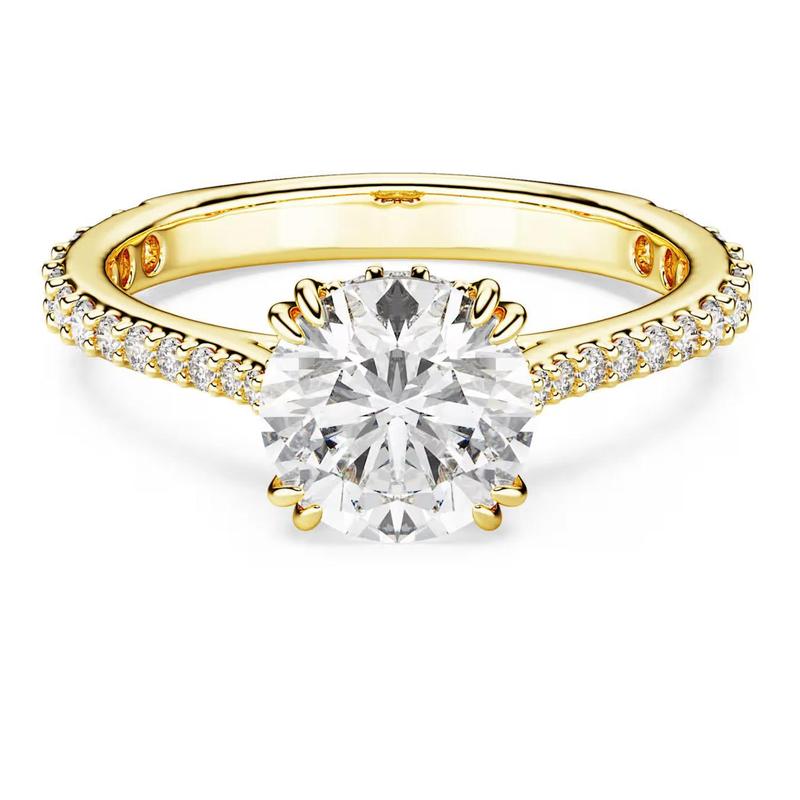 Swarovski Stilla Cocktail Round Cut Pavé White 18K Gold Ring