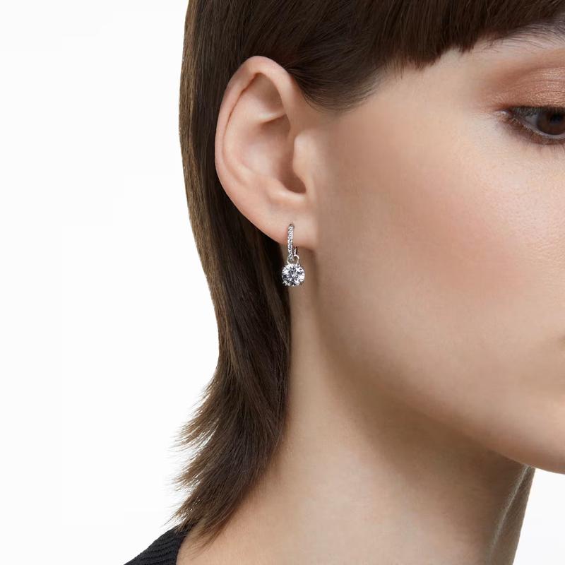 Swarovski Stilla Round Cut White Rhodium Plated Drop Earrings
