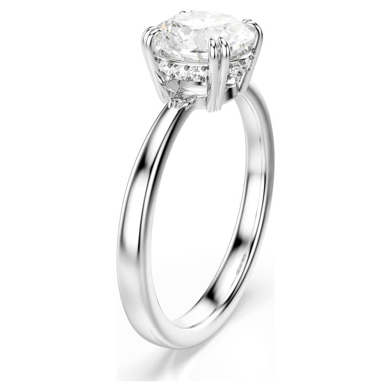 Swarovski Stilla Round Cut White Silver-Tone Finish Cocktail Ring