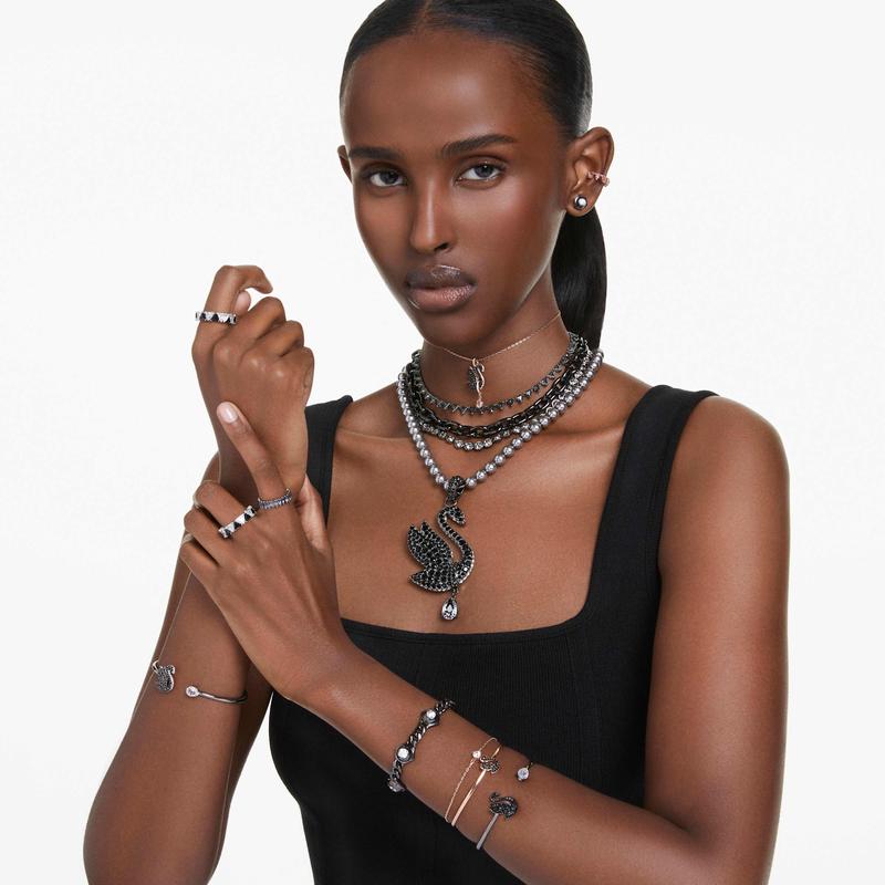 Swarovski Swan Black 18K Rose Gold Finish Bangle
