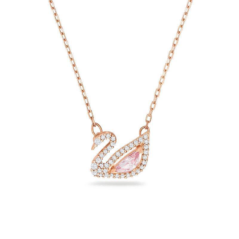 Swarovski Swan Crystal Full-Cut Pink Rose Gold-Tone Plated Necklace