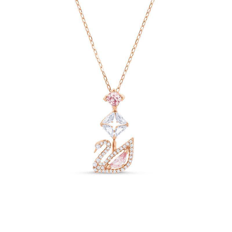 Swarovski Swan Crystal Motif Pink Rose Gold Plated Pendant