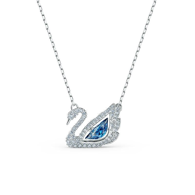Swarovski Swan Dancing Swan Blue Rhodium Plated Necklace