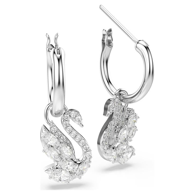 Swarovski Swan White Rhodium Plated Drop Earrings