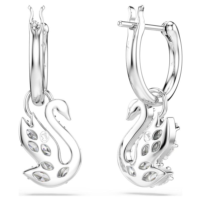 Swarovski Swan White Rhodium Plated Drop Earrings