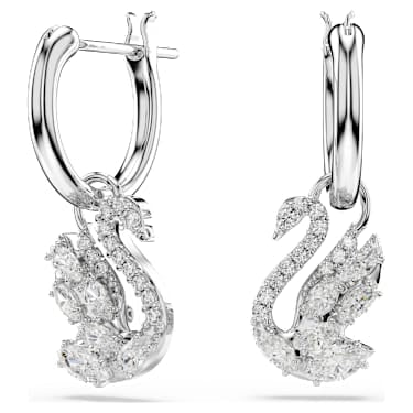 Swarovski Swan White Rhodium Plated Drop Earrings