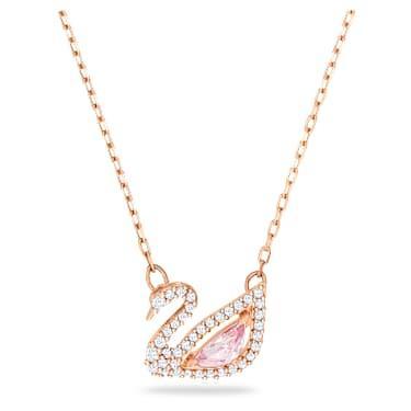 Swarovski Swan Women's Necklace Pink Crystal 18K Rose Gold Finish