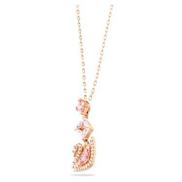 Swarovski Swan Women's Necklace Pink Crystal 18K Rose Gold Finish