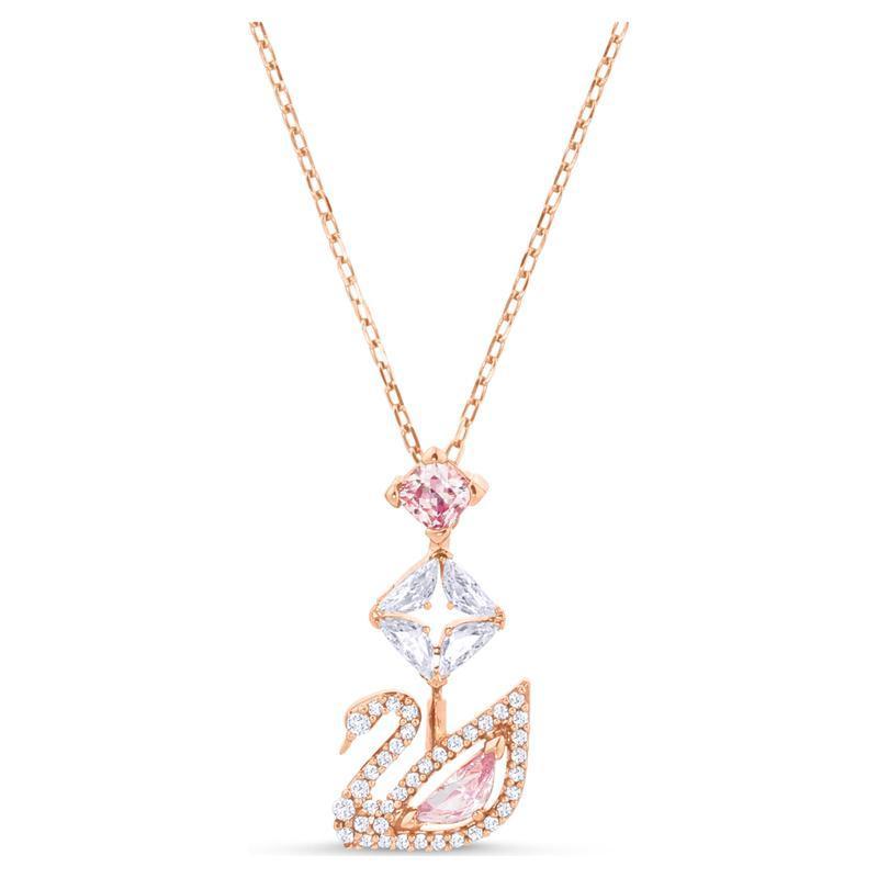 Swarovski Swan Women's Necklace Pink Crystal 18K Rose Gold Finish