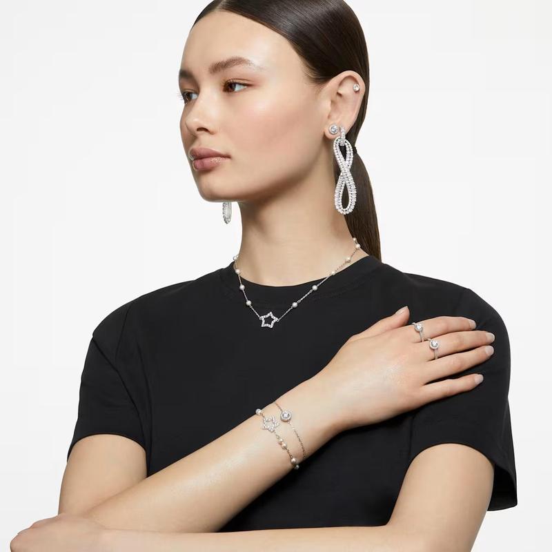 Swarovski Una Angelic Cocktail Round Cut White Silver-Tone Ring