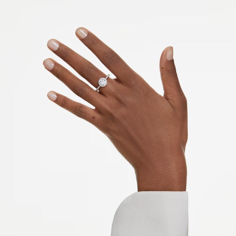 Swarovski Una Angelic Cocktail Round Cut White Silver-Tone Ring