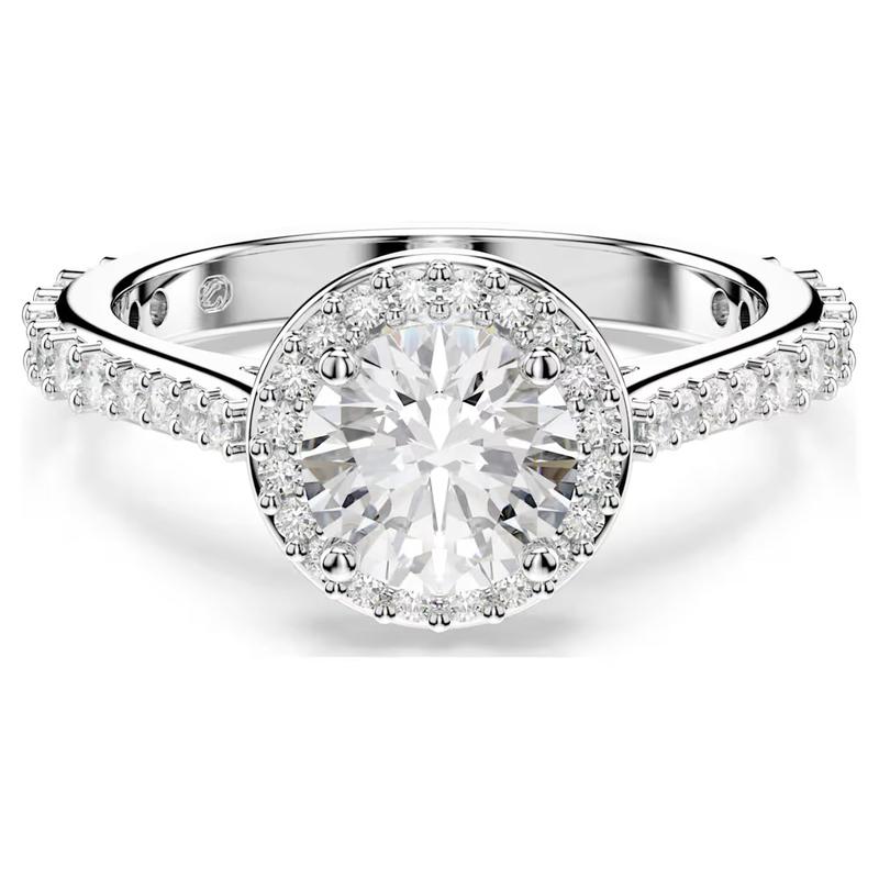 Swarovski Una Angelic Cocktail Round Cut White Silver-Tone Ring