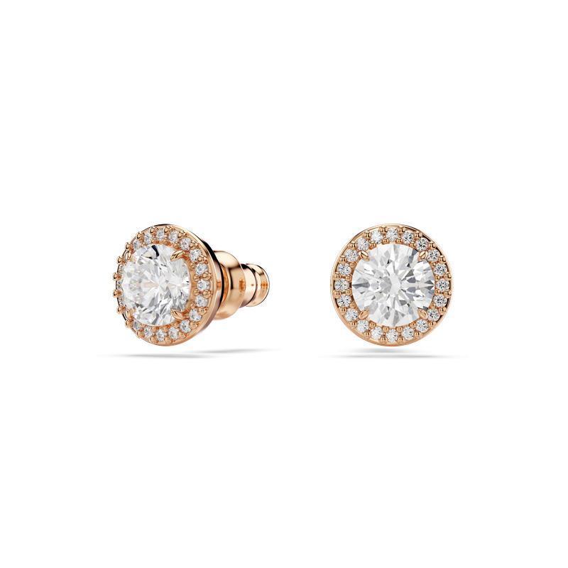 Swarovski Una Angelic Pavé Round Cut White Rose Gold-Tone Stud Earrings