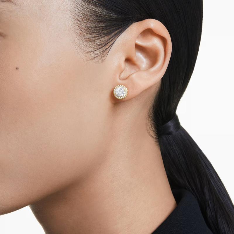 Swarovski Una Angelic Round Cut Gold Plated Stud Earrings