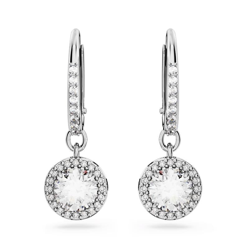 Swarovski Una Angelic Round Cut Pavé White Rhodium Drop Earrings