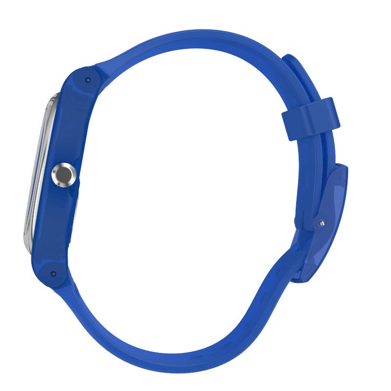 Swatch BLUE SIRUP watch with a vibrant blue frosted silicone strap and matching 41mm plastic case.